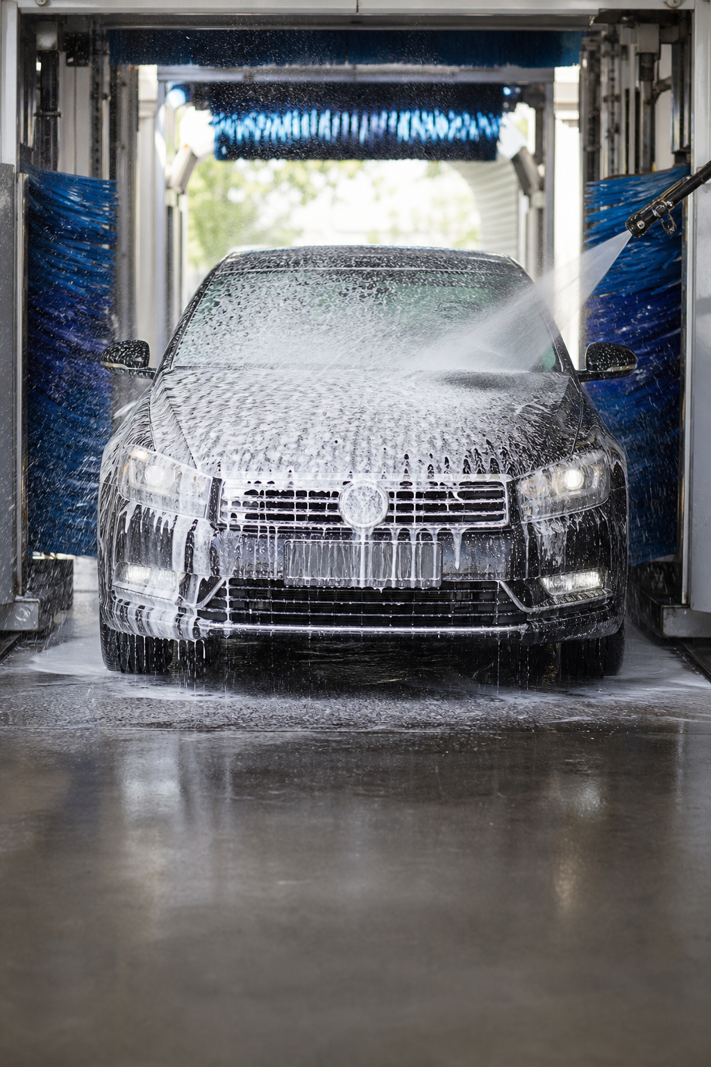 洗車後の水滴をまとった車のボディ