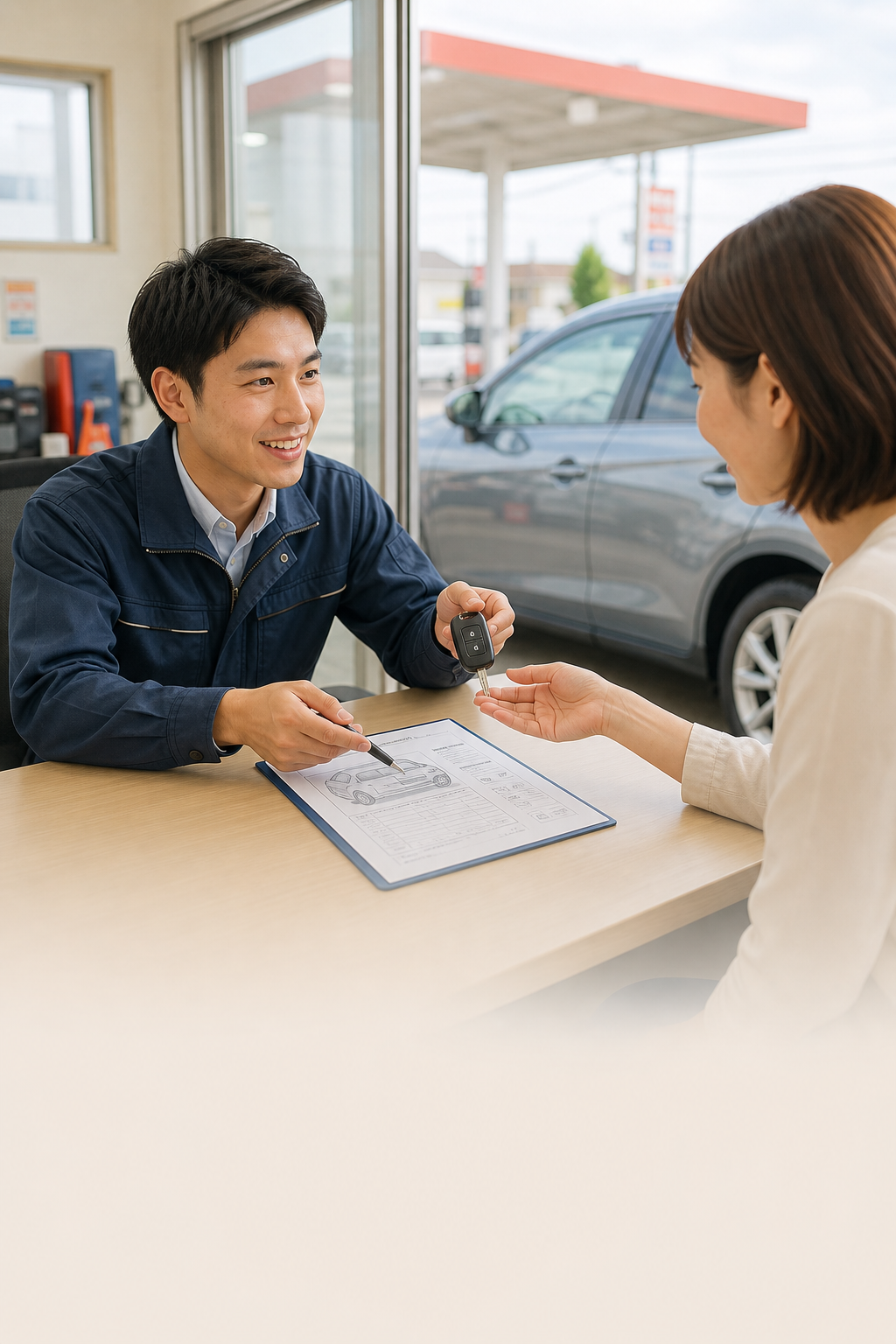 車の買取や販売を相談している様子