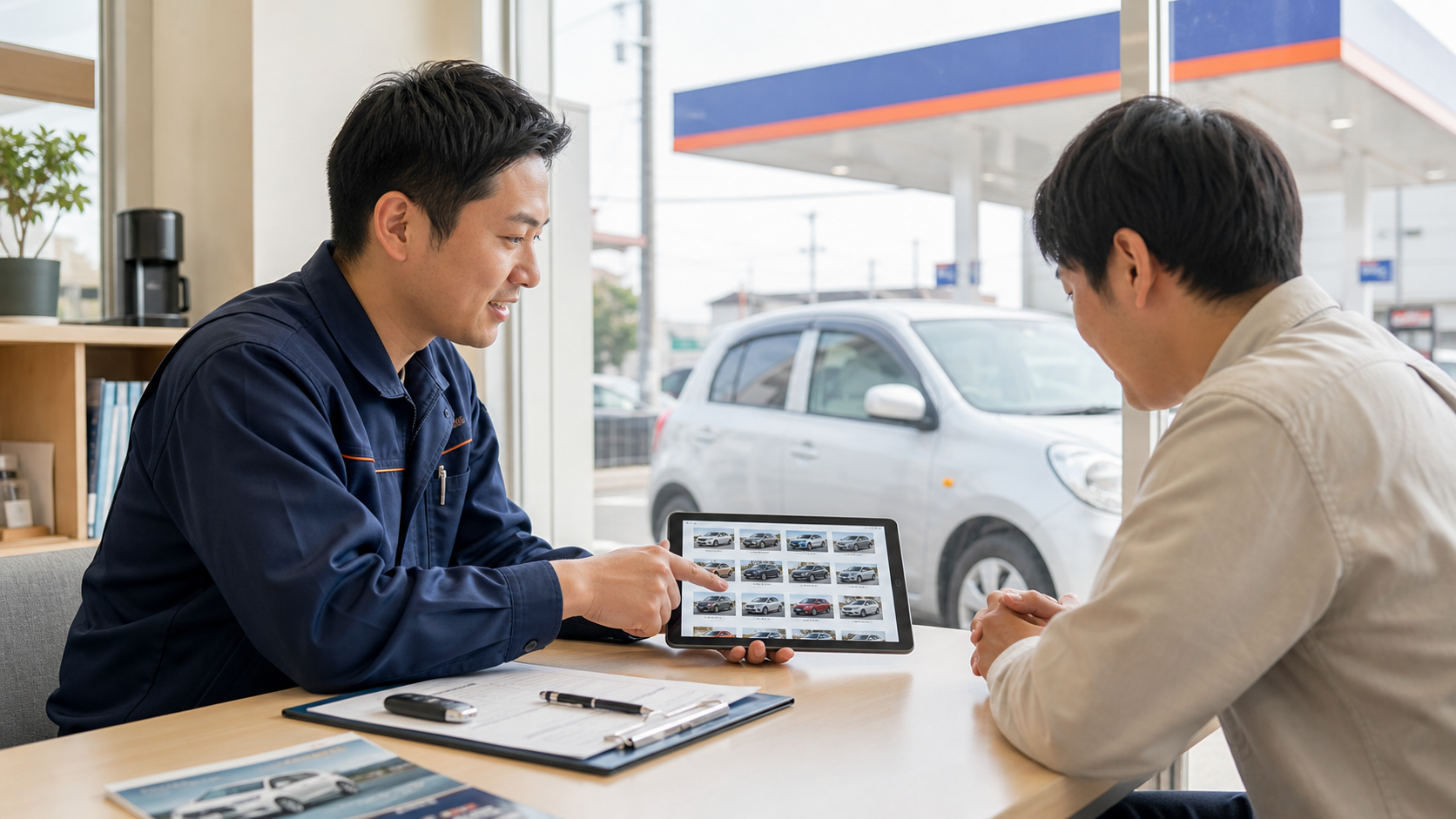 全国の車両候補を見ながら相談するイメージ
